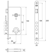 zamek trzpieniowy Lob ZT7514B - 72/50 na wkładkę ocynk żółty