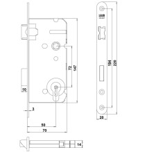 zamek Lob Z7BB11P - 72/50 na wkładkę, stolarski, prawy