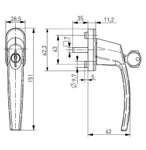 klamka Medos Victory 35/45 RAL 8019 brązowa z kluczem