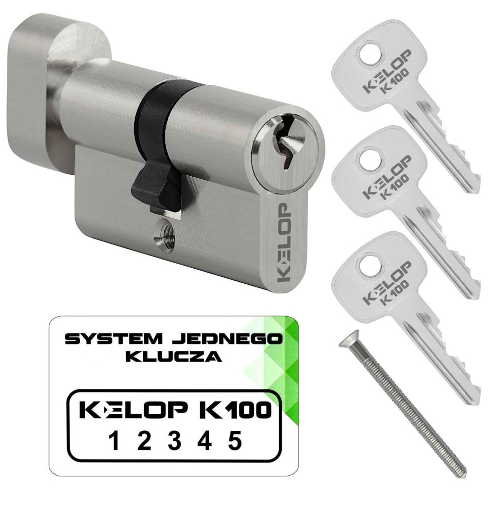 wkładka KELOP K100 30/30G z gałką nikiel system jednego klucza