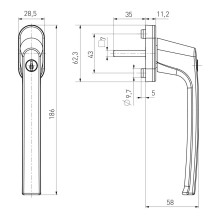 klamka Medos 35/45 RAL 9016 biała do drzwi przesuwnych z kluczem